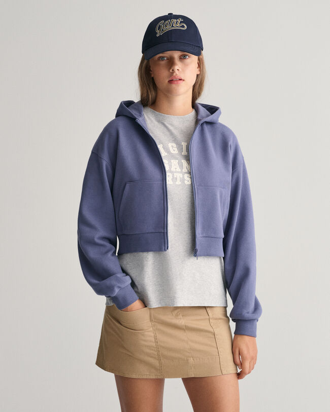 Teen Girls Script Graphic Cropped Zip Hoodie