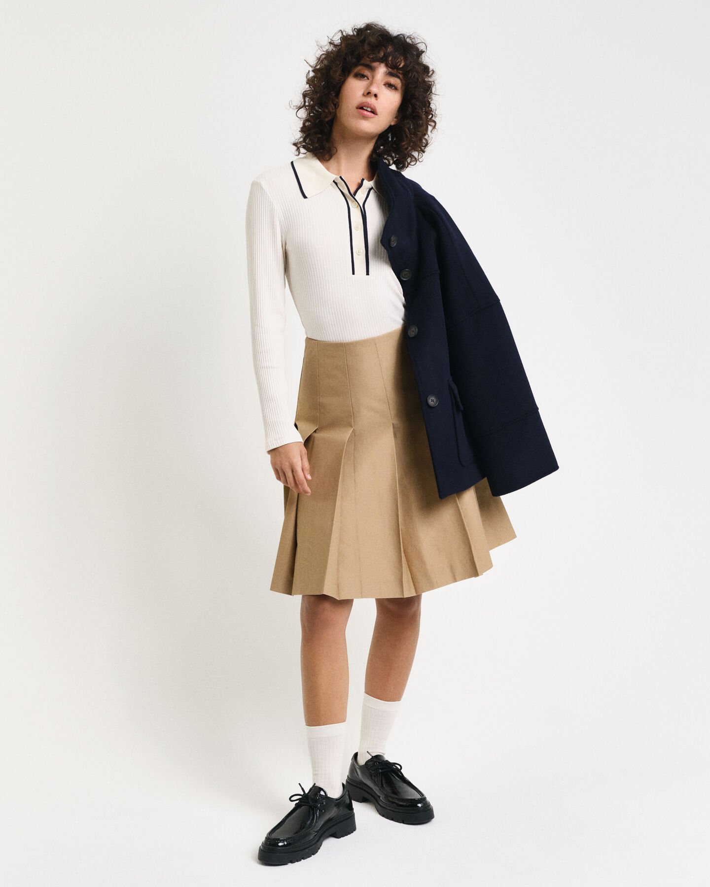 Ribbed Long Sleeve Polo Shirt