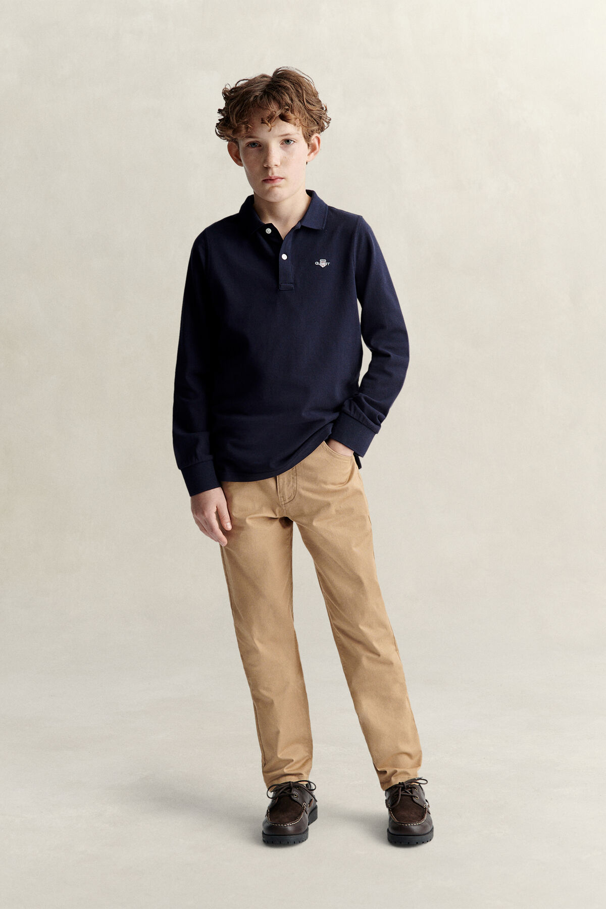 Teen Boys Shield Long Sleeve Polo Shirt — EVENING BLUE