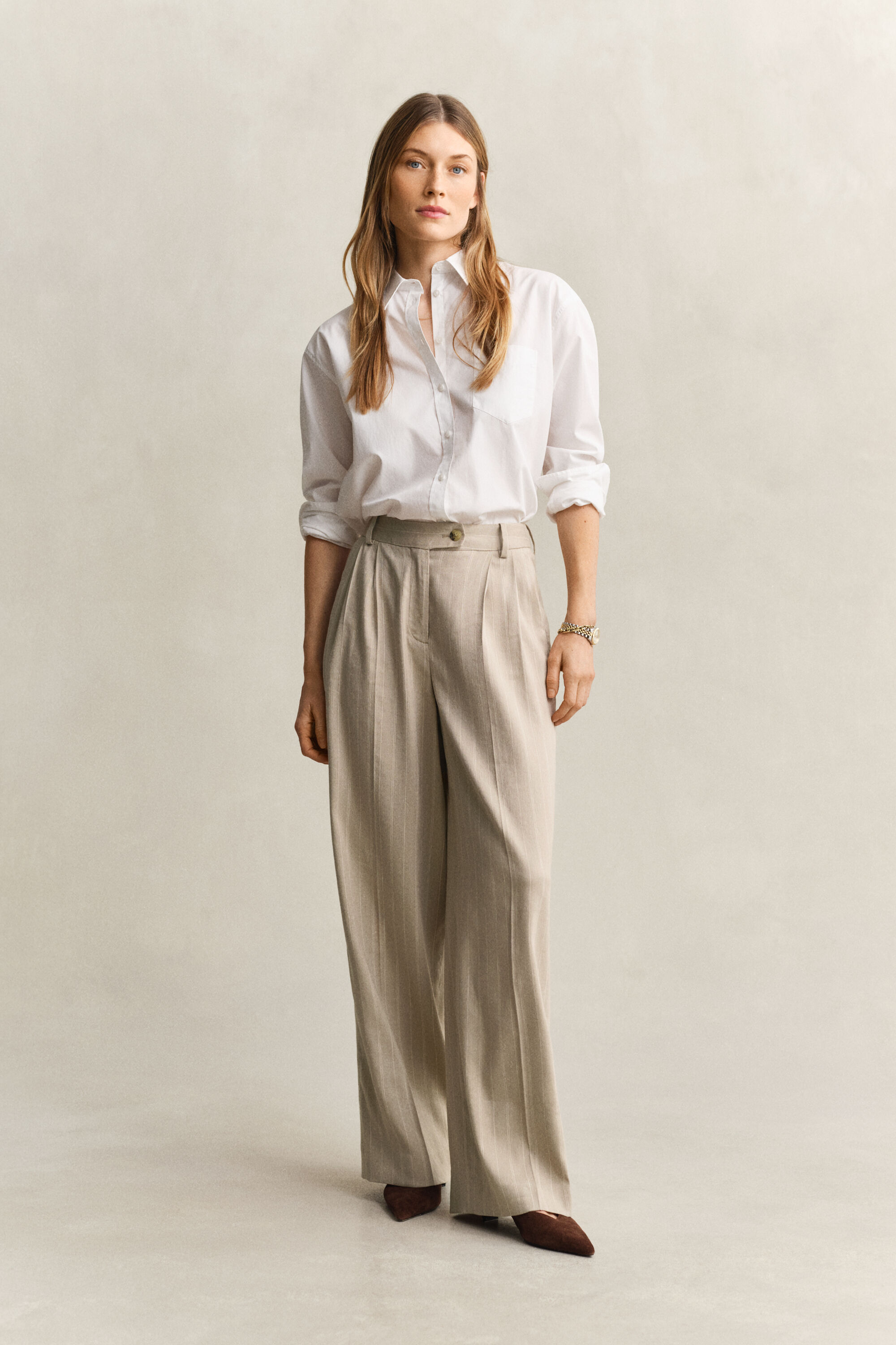Pinstriped Linen Blend Pants