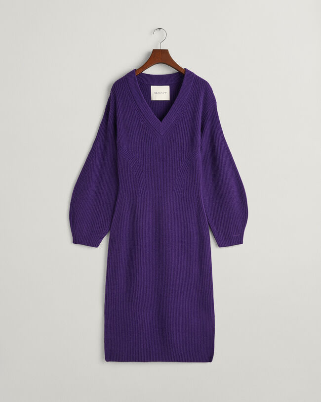 Ribbed Wool V-Neck Dress