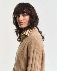 Wide Ribbed Wool V-Neck Sweater