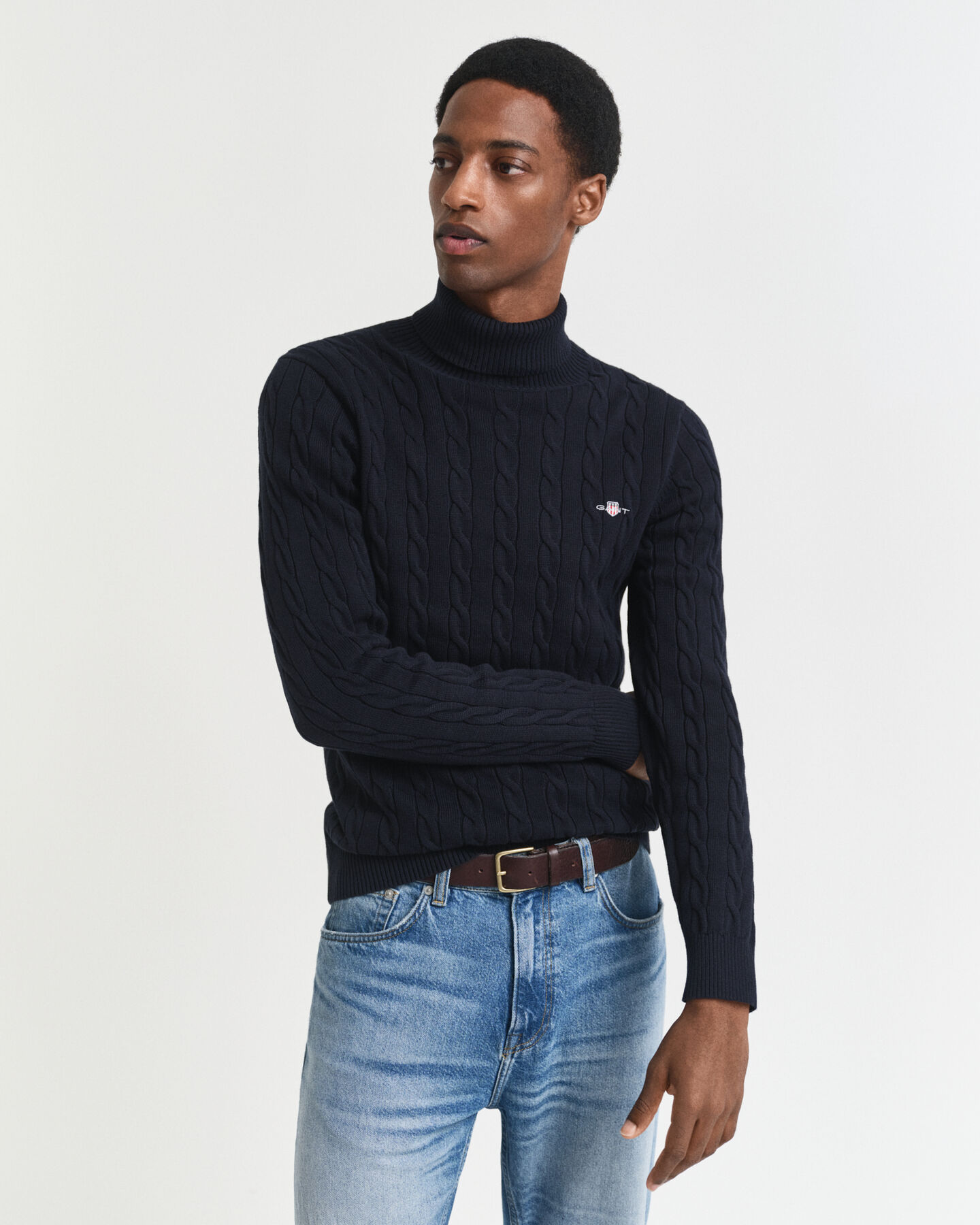 Cotton Cable Knit Turtleneck Sweater