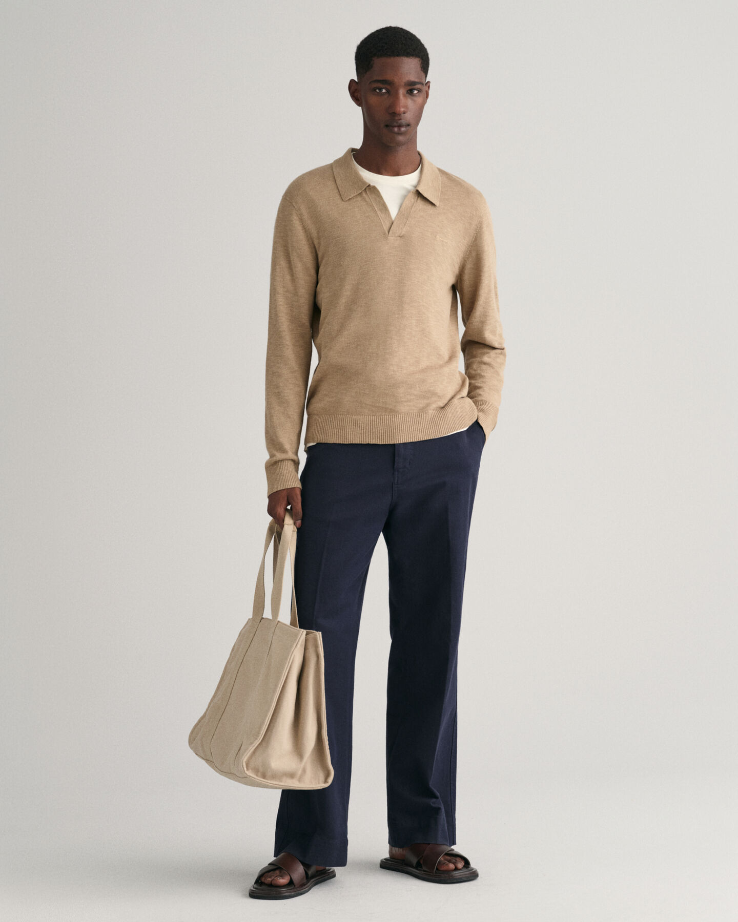 Cotton Linen Open Polo Sweater