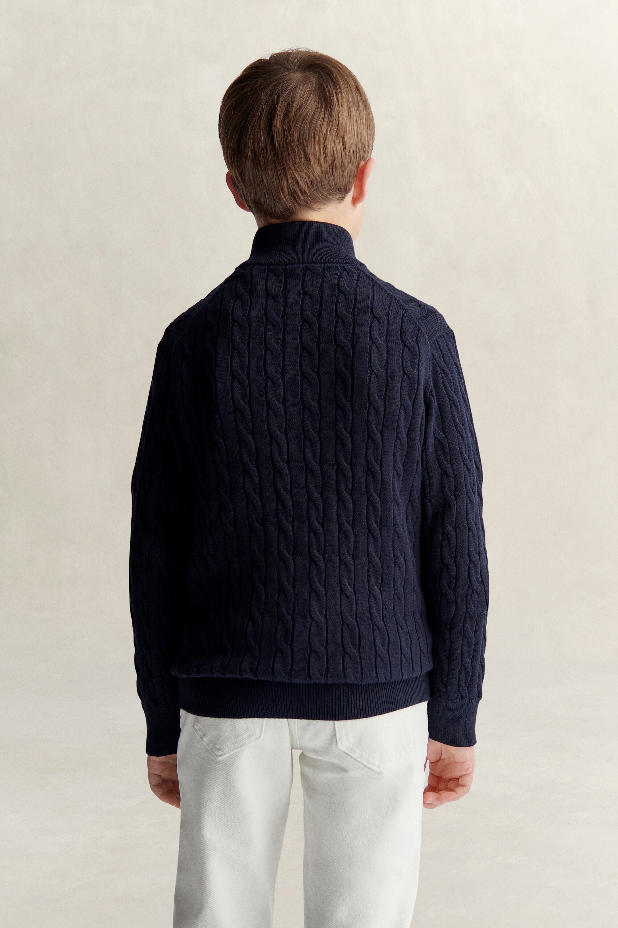 Teen Boys Shield Cable Knit Half-Zip Sweater