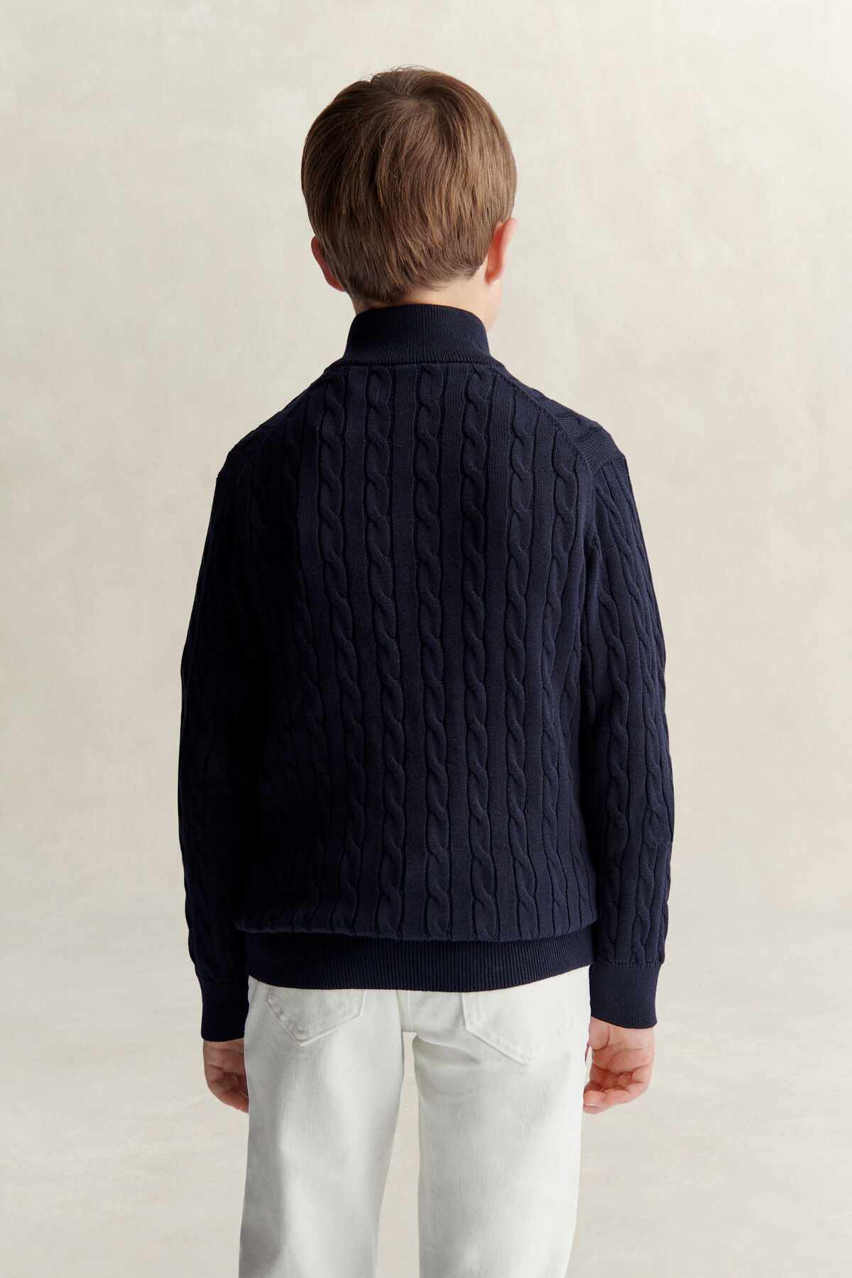 Teen Boys Shield Cable Knit Half-Zip Sweater — EVENING BLUE