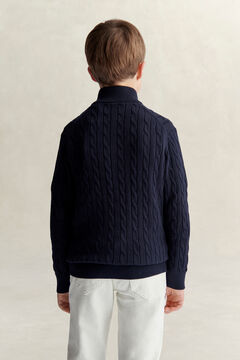Teen Boys Shield Cable Knit Half-Zip Sweater — EVENING BLUE 3