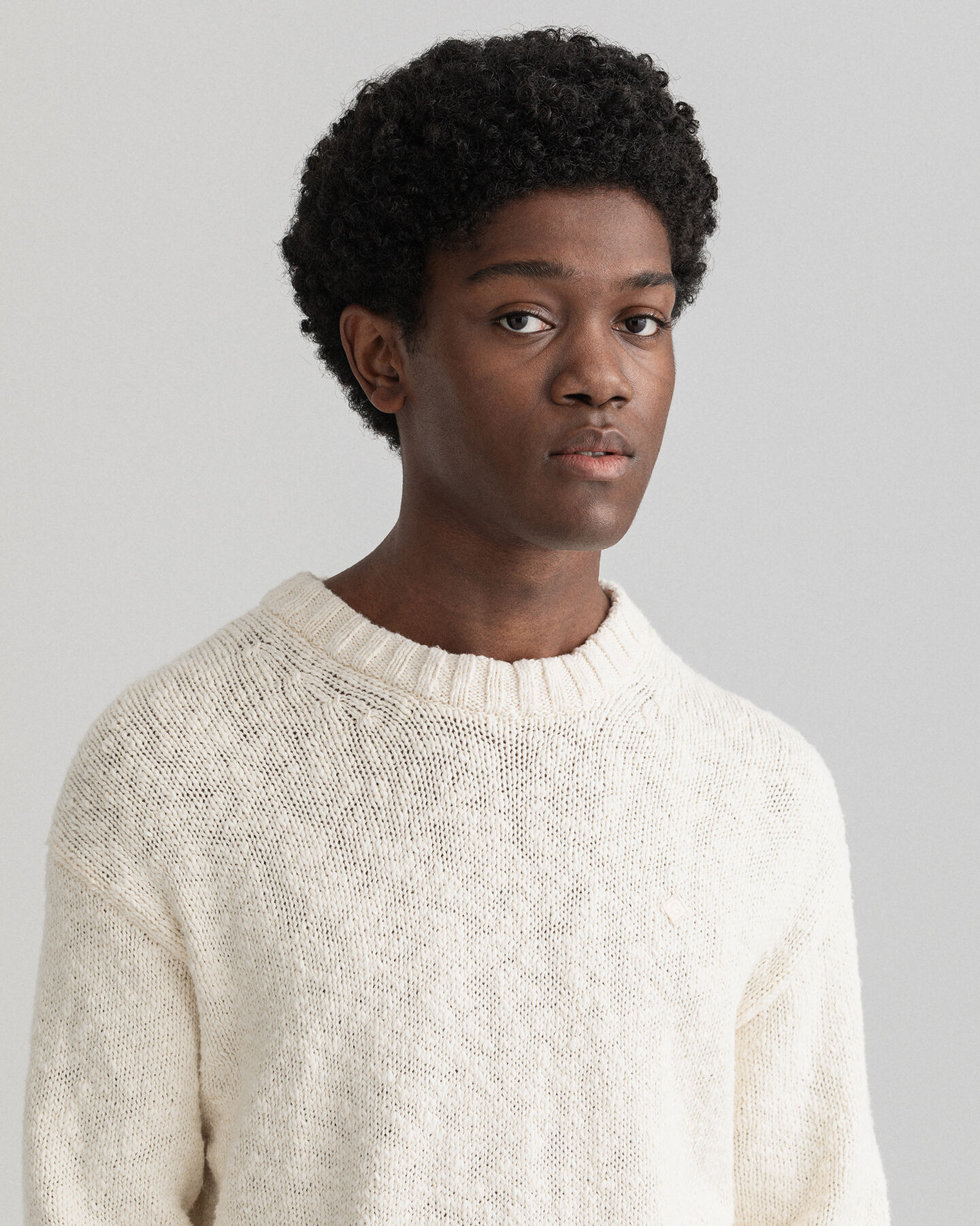 Relaxed Fit Slub Cotton Crew Neck Sweater