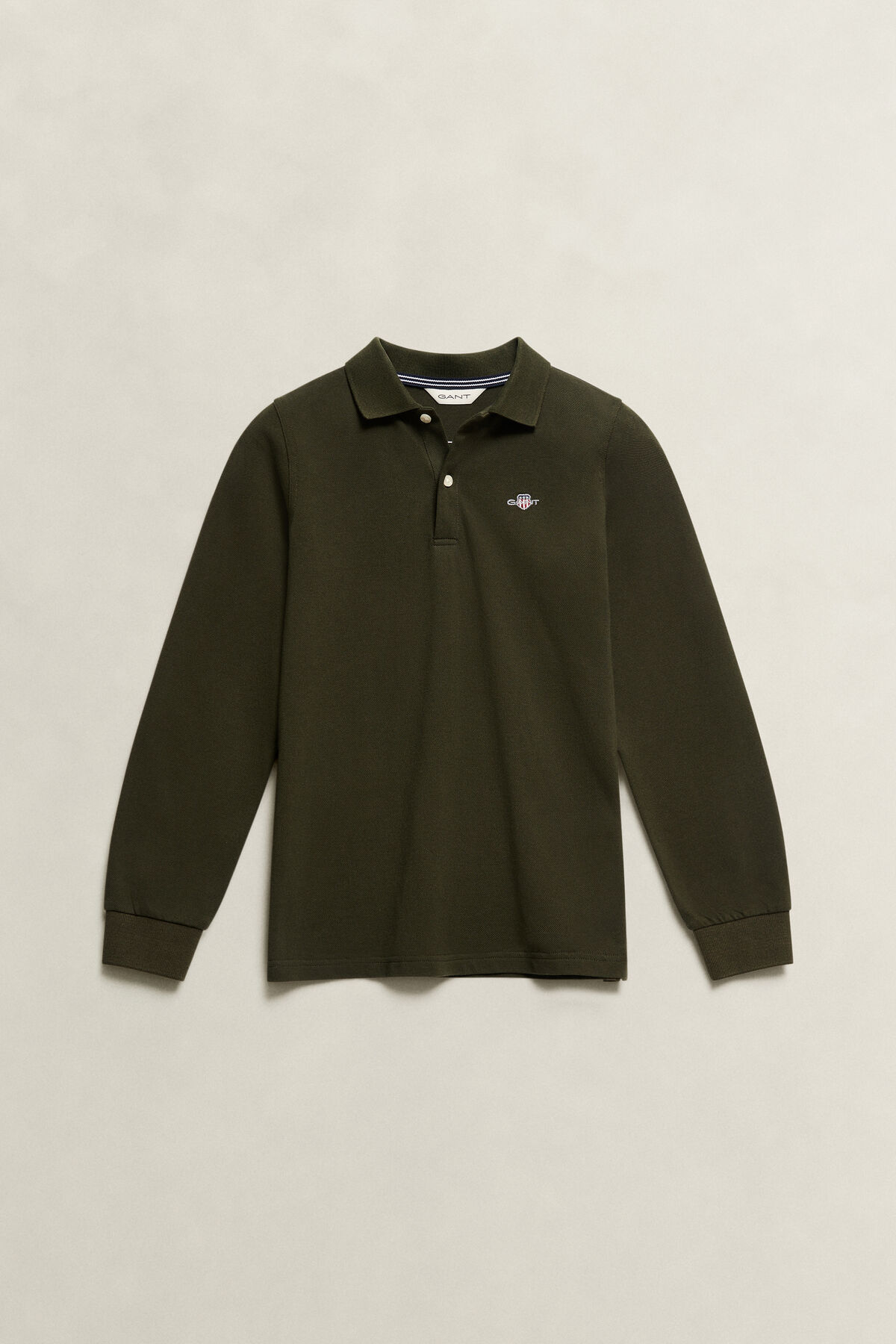 Teen Boys Shield Long Sleeve Polo Shirt — DARK MOSS GREEN