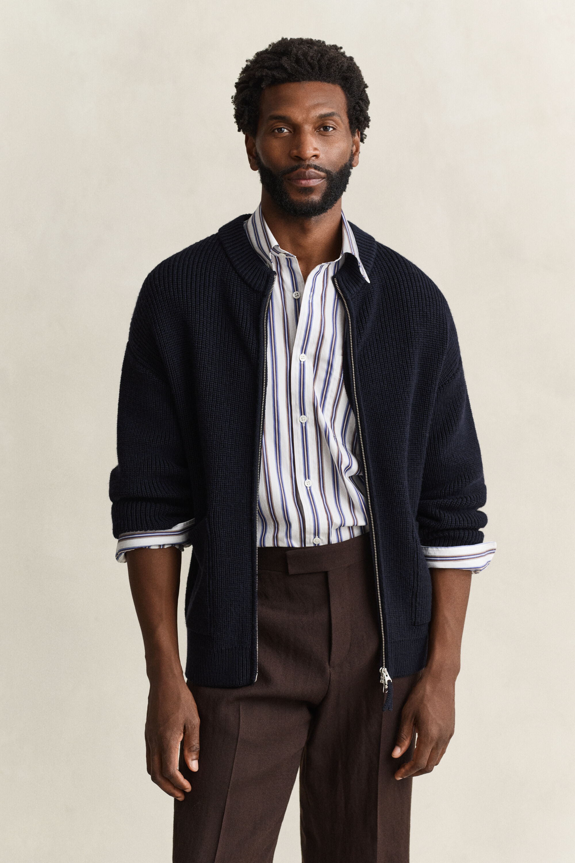 Ribbed Wool Zip Cardigan