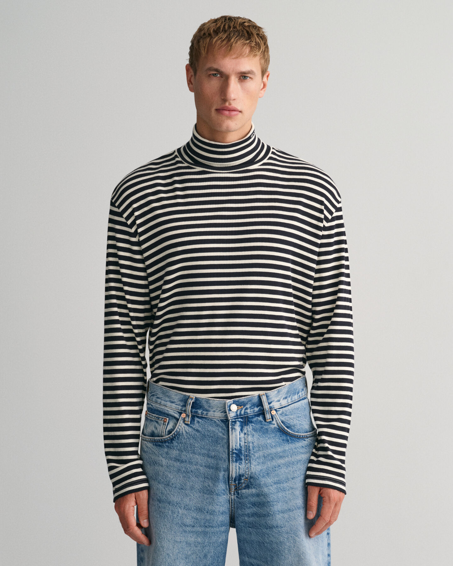 Striped Long Sleeve Turtleneck Top