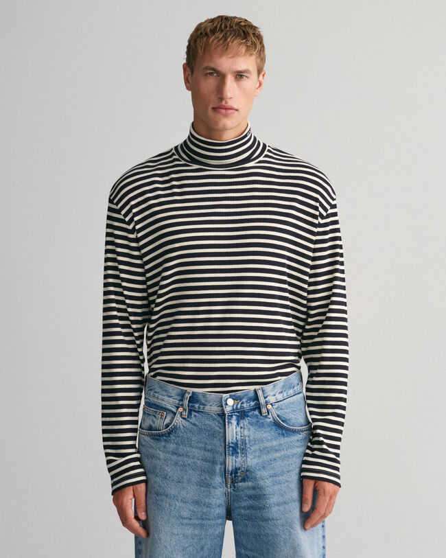 Striped Long Sleeve Turtleneck Top