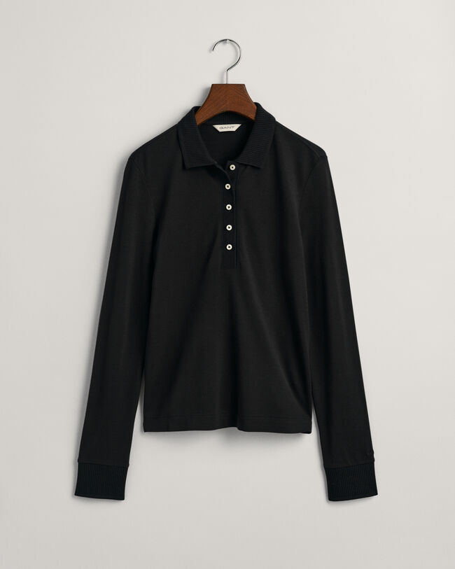 Detail Collared Long Sleeve Polo Shirt