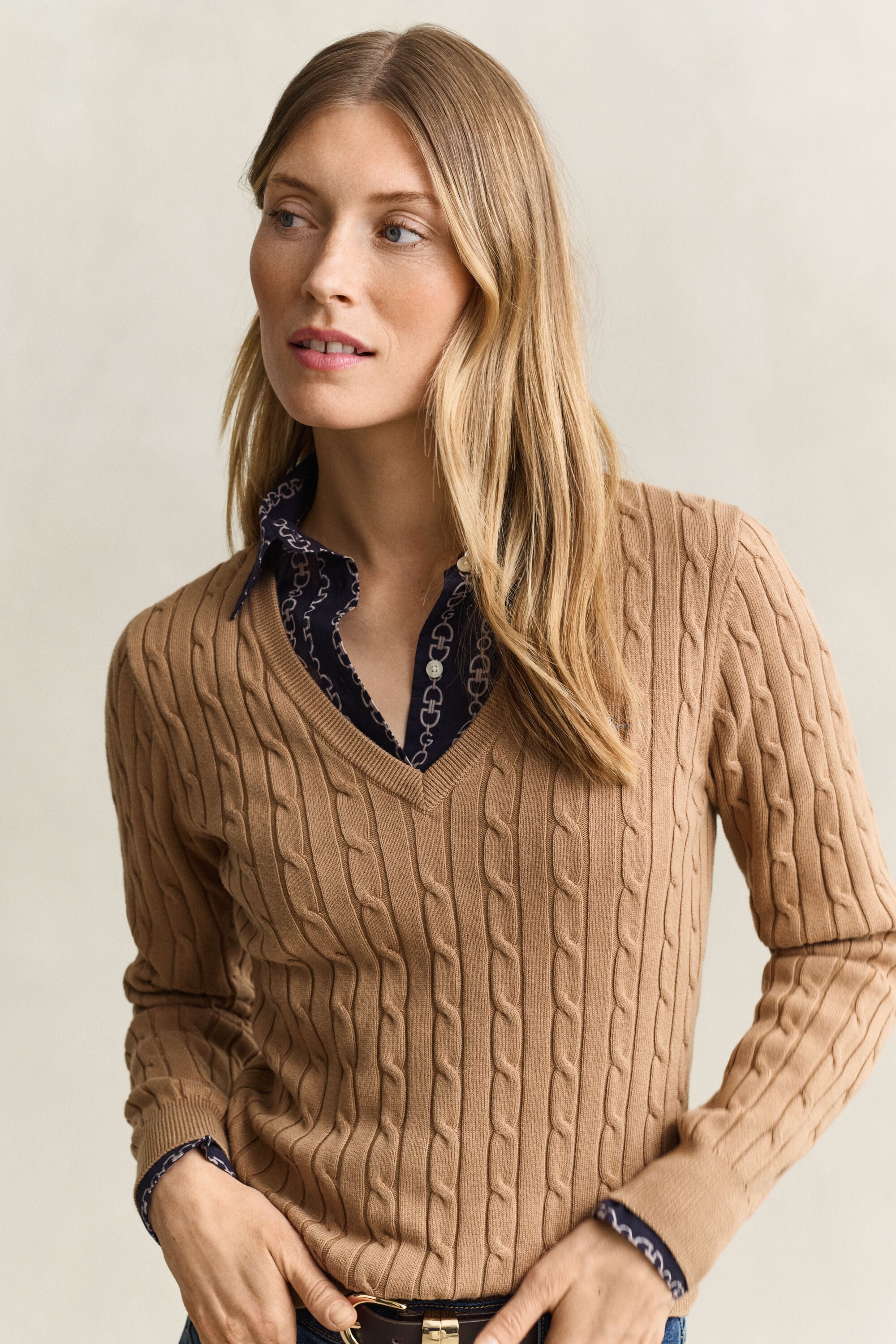 Classic Cable Knit Sweater — WARM KHAKI