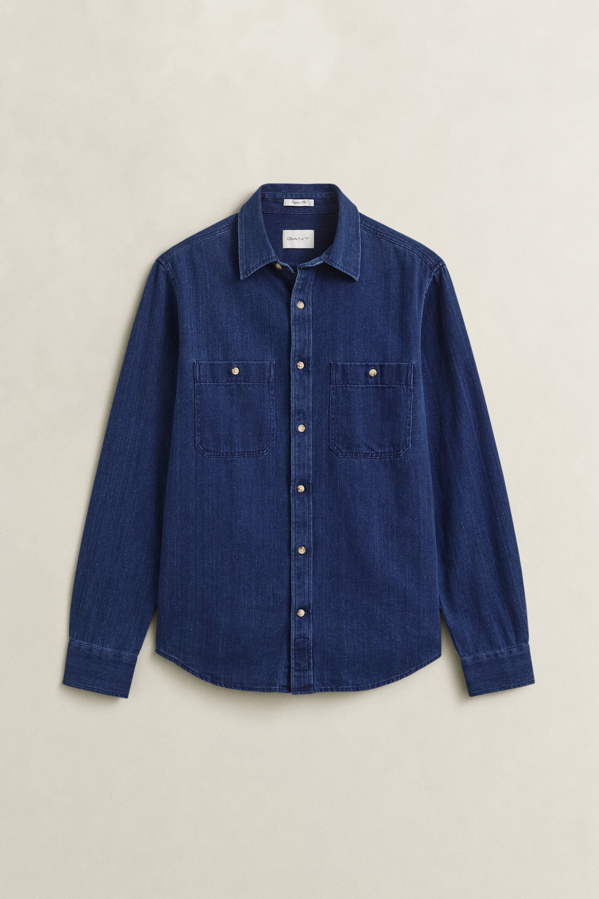Indigo Herringbone Shirt — MID BLUE