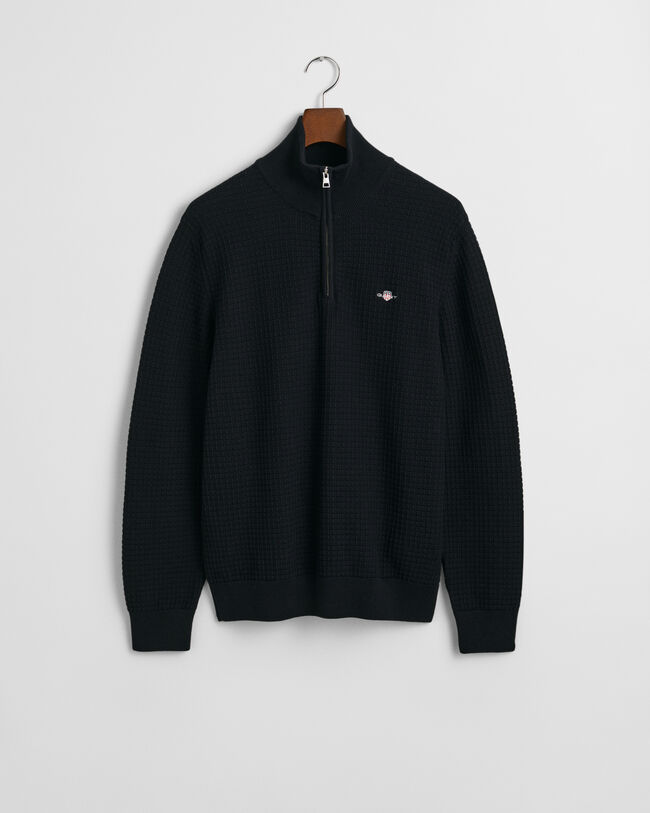 Textured Cotton Half-Zip Sweater