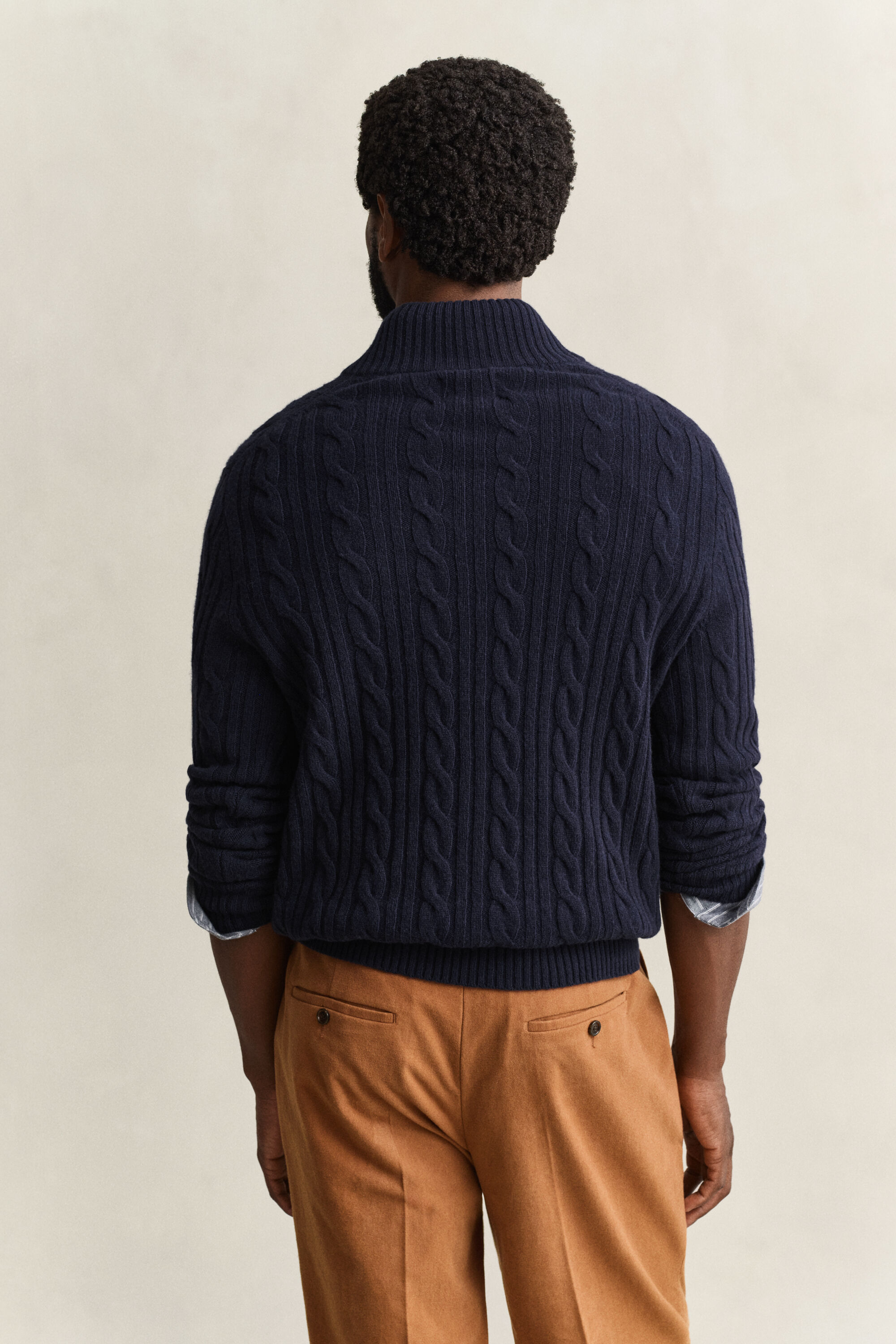 Lambswool Cable Knit Half-Buttoned Sweater