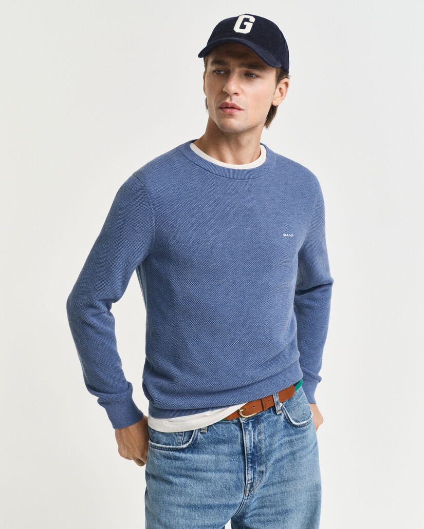 Cotton Piqué Crew Neck Sweater