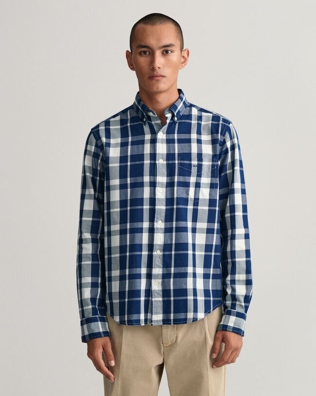Regular Fit Indigo Plaid Twill Shirt