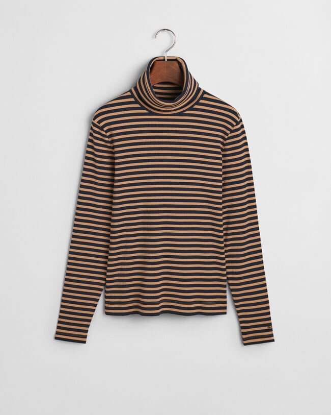 Striped Rib Long Sleeve Turtleneck Top