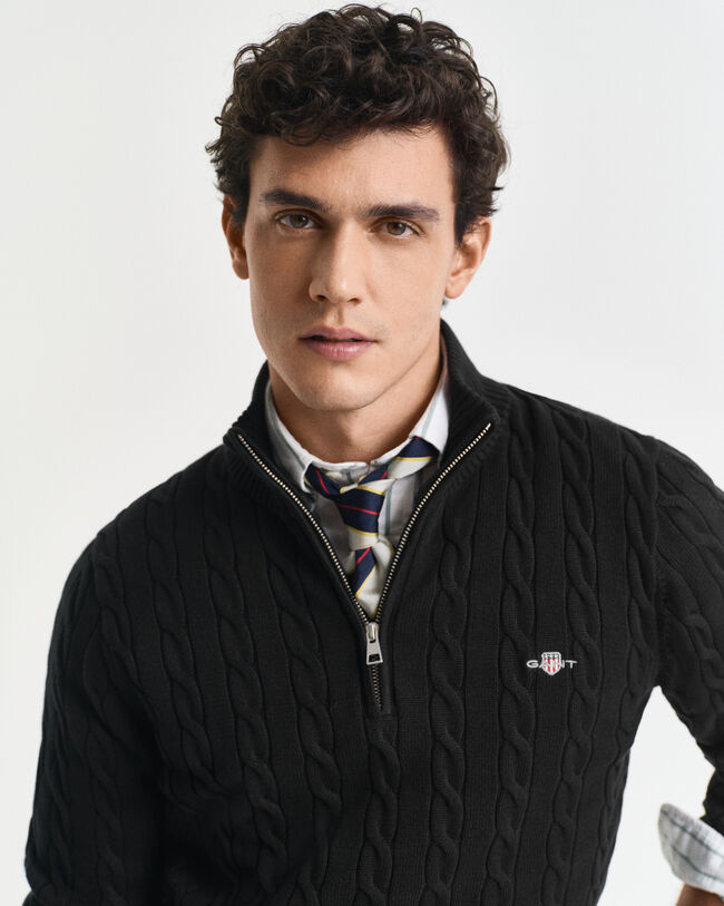 Cotton Cable Knit Half-Zip Sweater