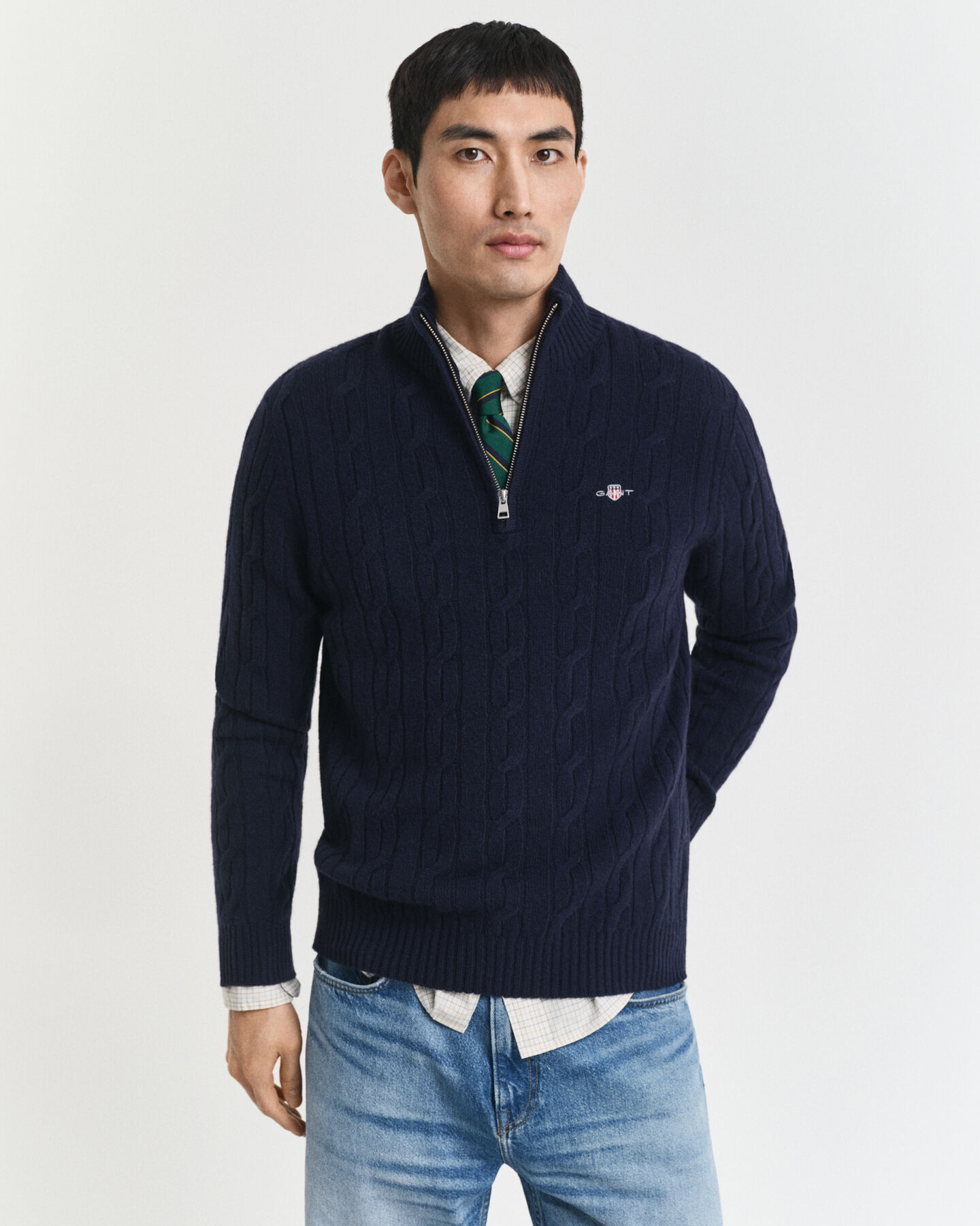 Lambswool Cable Knit Half-Zip Sweater