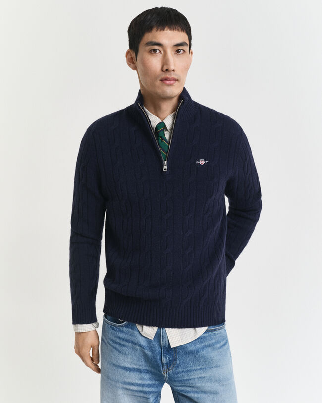 Lambswool Cable Knit Half-Zip Sweater