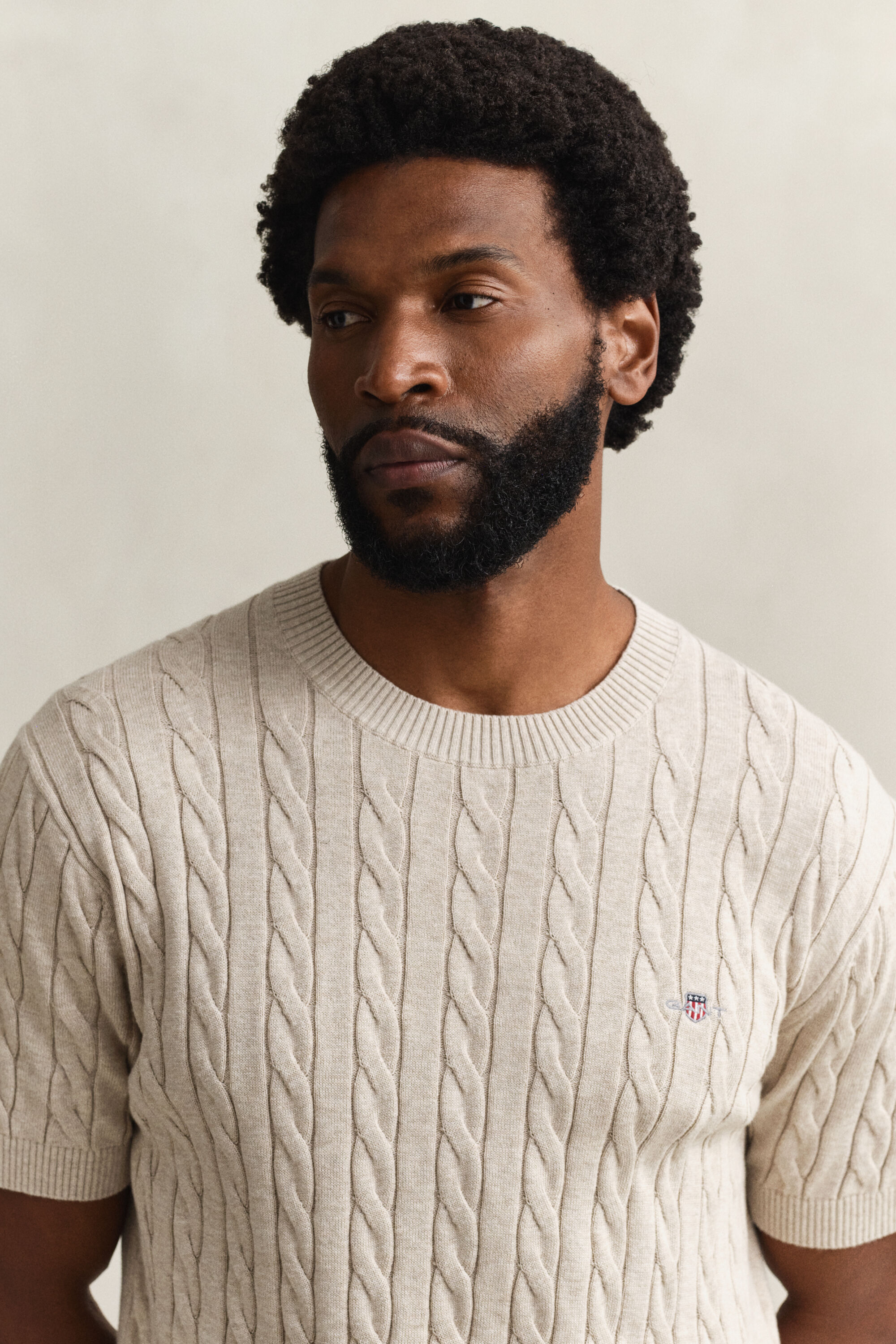 Cotton Cable Knit Short Sleeve Sweater