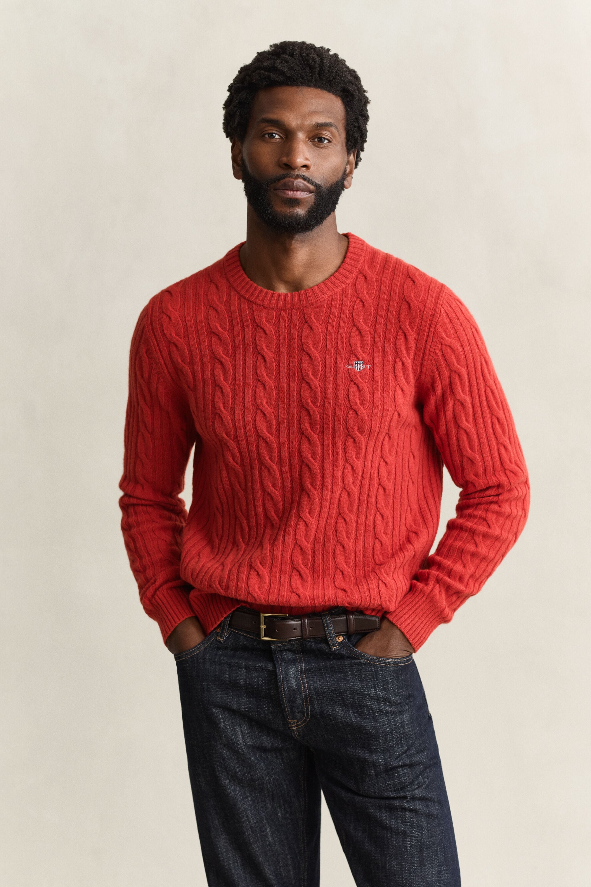Lambswool Cable Knit Crew Neck Sweater