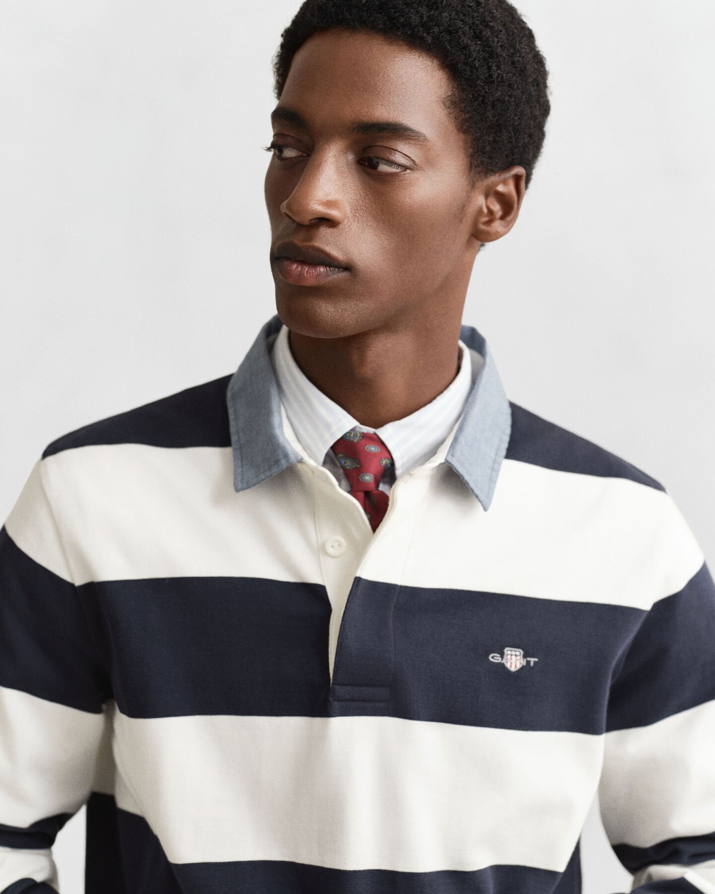 Chambray Collar Striped Heavy Rugger