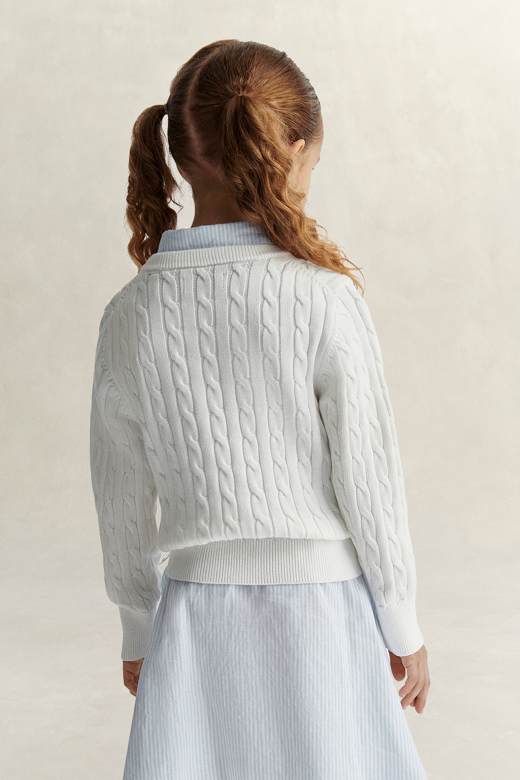 Girls Shield Cable Knit Sweater