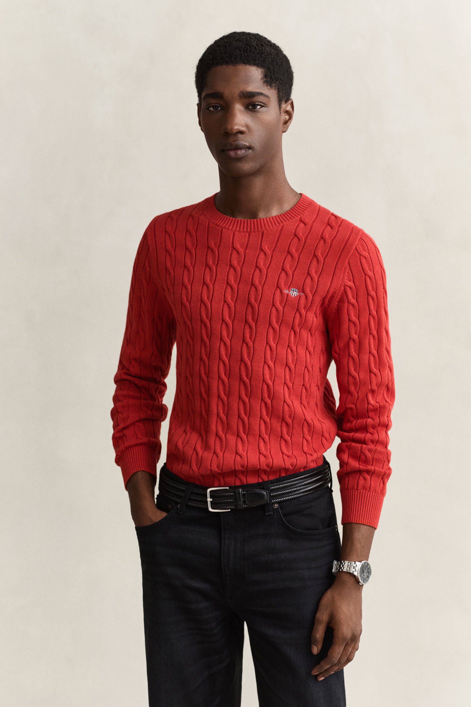 Cotton Cable Knit Crew Neck Sweater