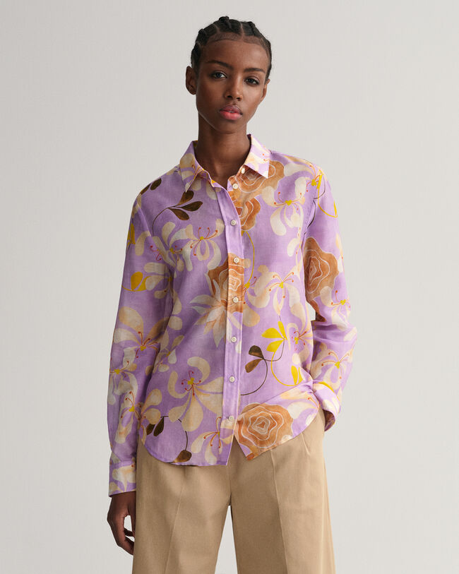 Regular Fit Floral Print Cotton Silk Shirt