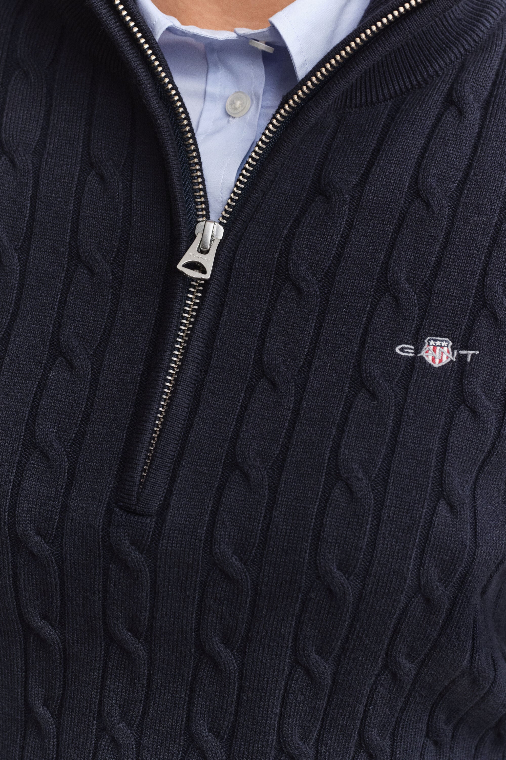 Stretch Cable Knit Half-Zip Sweater