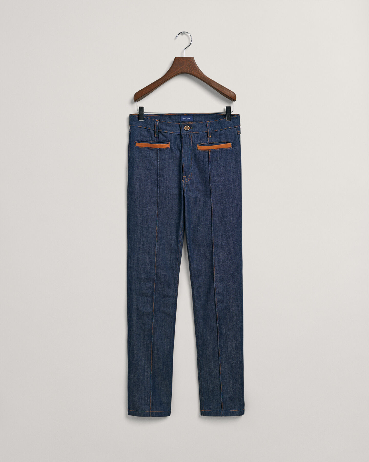 Slim Fit Leather Detail Jeans