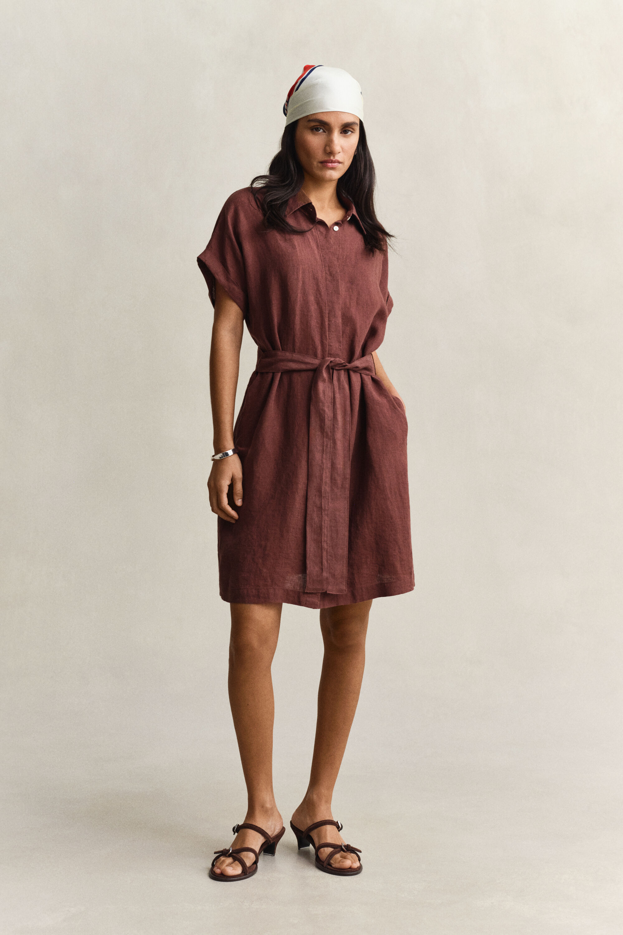 Linen Cap Sleeve Shirt Dress