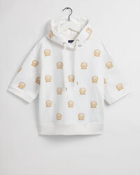 Short Sleeve Crest Embroidery Sweat Hoodie