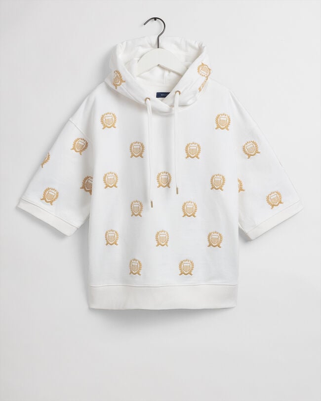 Short Sleeve Crest Embroidery Sweat Hoodie