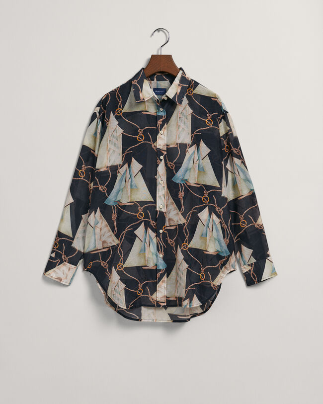 Relaxed Fit Saling Print Cotton Silk Shirt