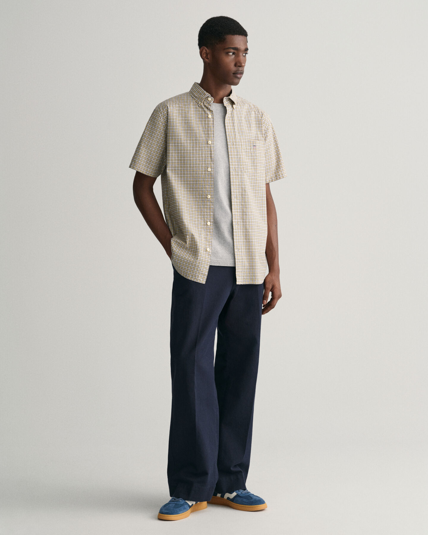 Regular Fit Micro Checked Poplin Short Sleeve Shirt - GANT