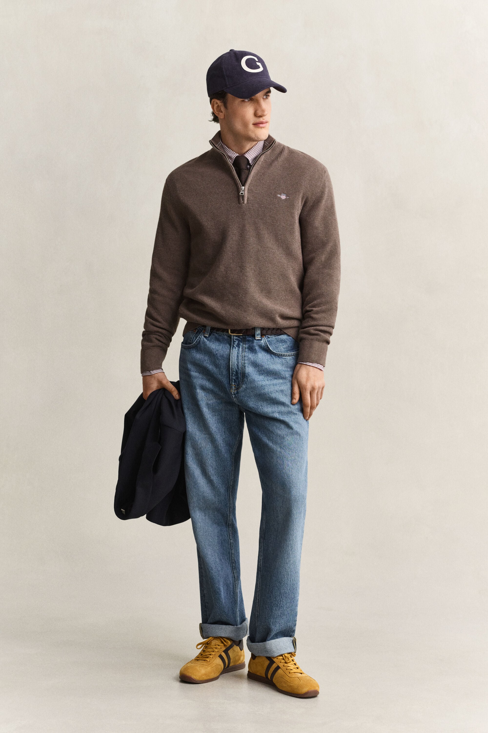 Textured Cotton Half-Zip Sweater
