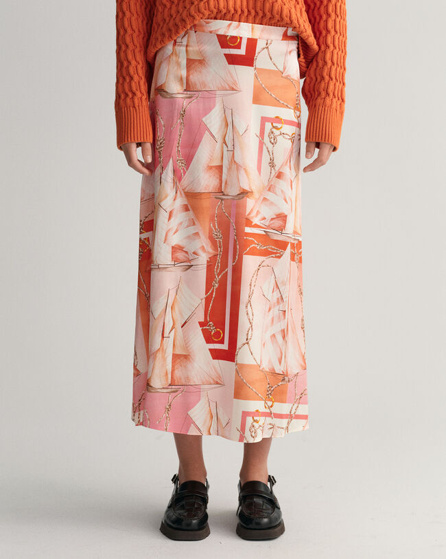 Sailing Print Silk Maxi Skirt