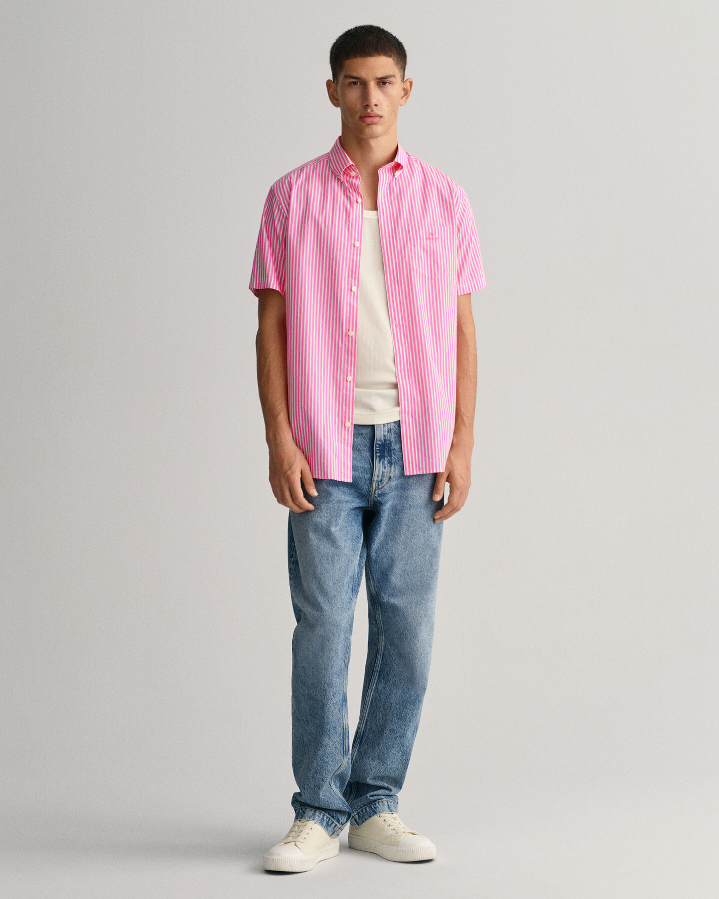 Regular Fit Striped Short Sleeve Broadcloth Shirt