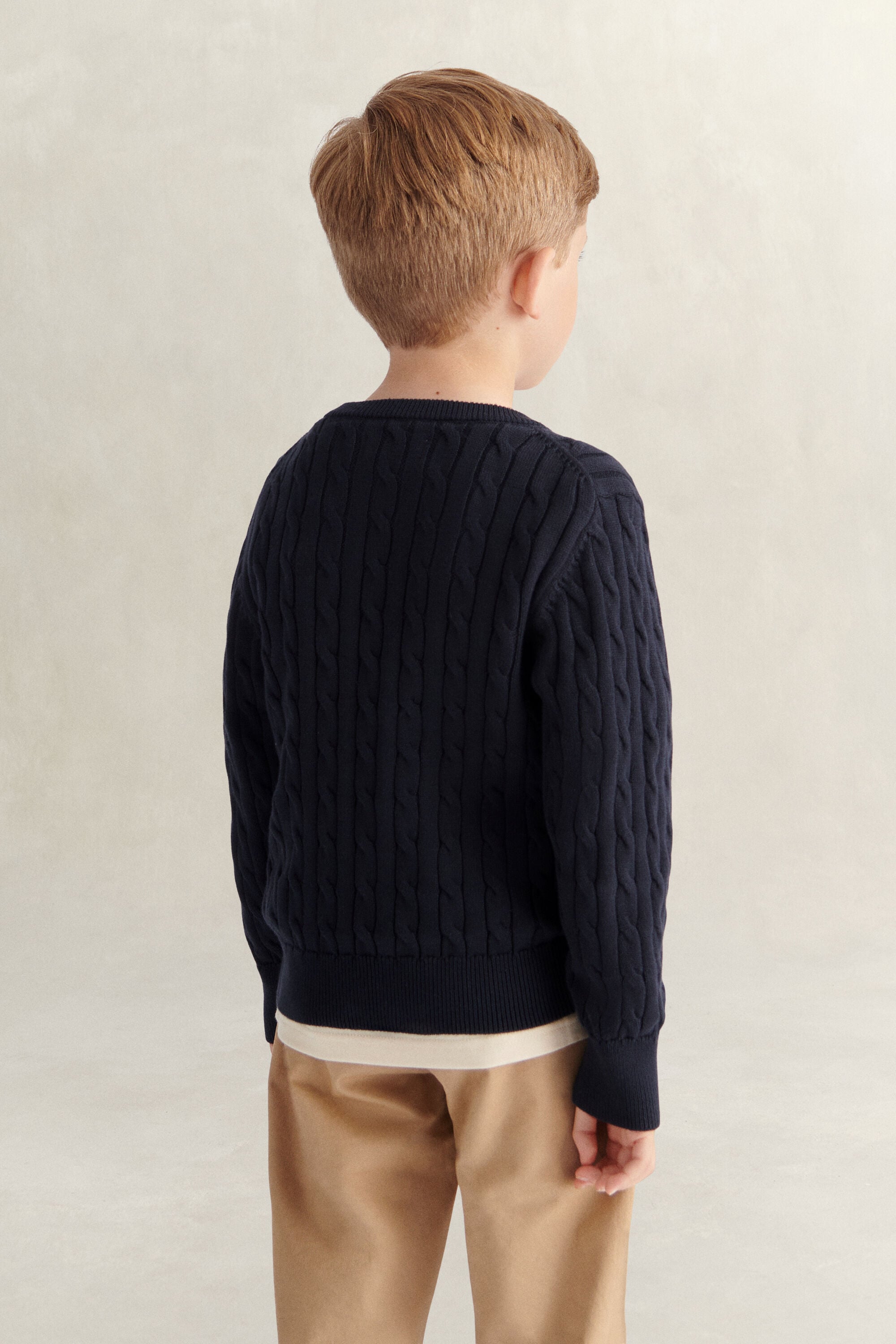 Boys Shield Cable Knit Sweater — EVENING BLUE