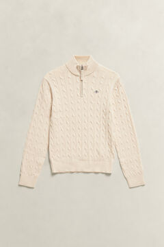Teen Boys Shield Cable Knit Half-Zip Sweater — CREAMED WHITE 2
