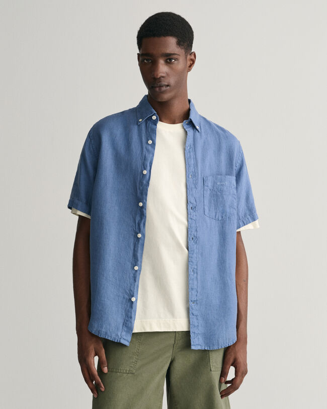 Regular Fit Garment-Dyed Linen Short Sleeve Shirt - GANT