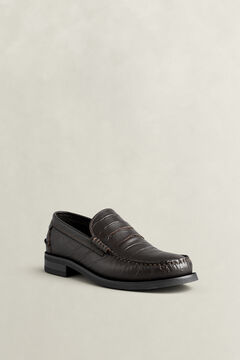 Lenkoxx Croc-Effect Leather Loafers — DARK BROWN 1