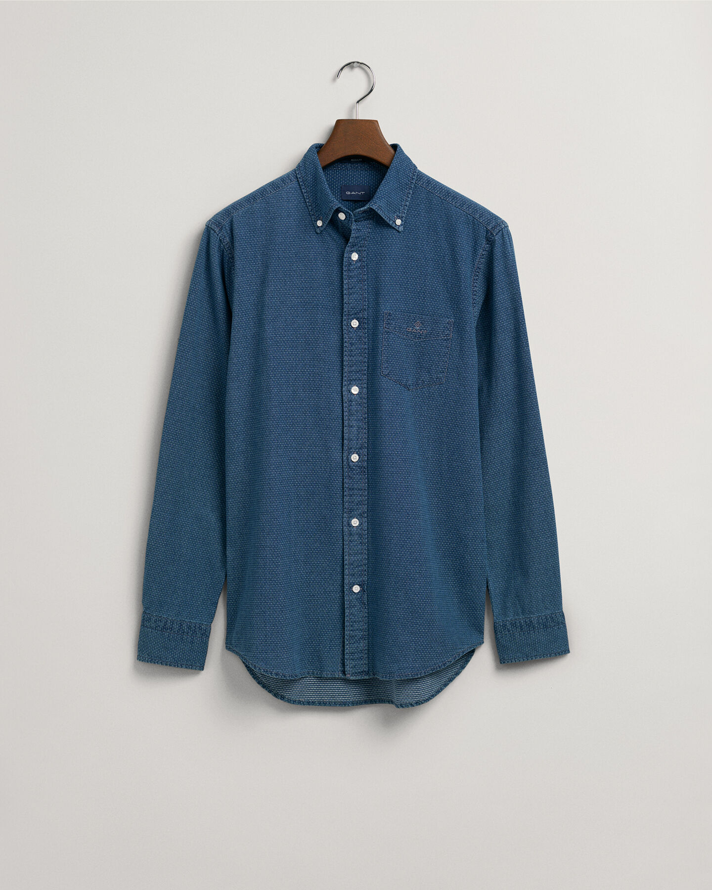 Regular Fit Indigo Jacquard Dot Shirt