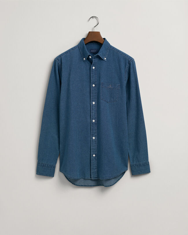Regular Fit Indigo Jacquard Dot Shirt