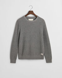 Textured Wool Blend Crew Neck Sweater